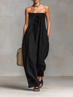 Mila | Dames Jumpsuit - Linnenmix, Strapless Design Zwart
