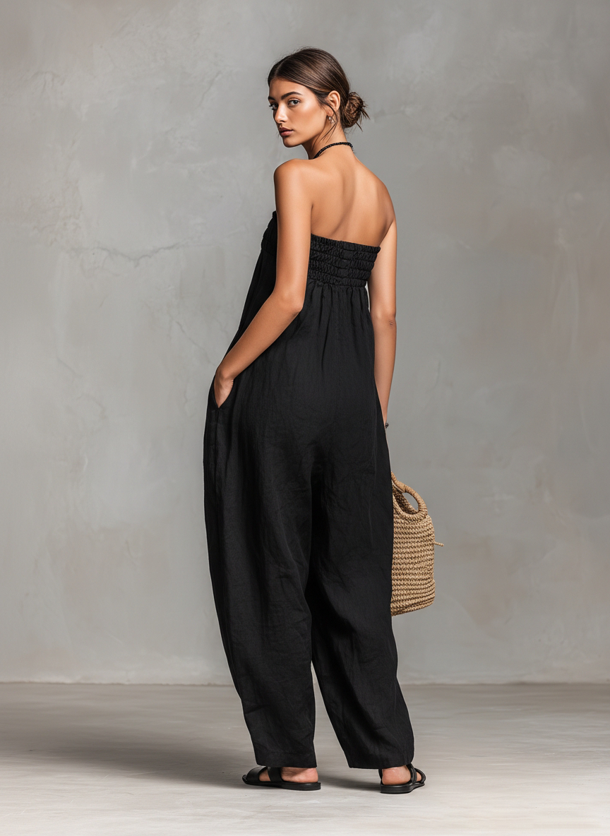 Mila | Dames Jumpsuit - Linnenmix, Strapless Design