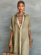 Mila | Lange Dames Jurk - Ademend Linnenmix, Casual Maxi Overhemdstijl