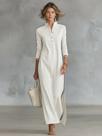 Mila | Dames Maxi Jurk - Zachte Sweatstof, Minimalistisch Design Wit
