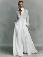 Mina | Dames Maxi Jurk - Katoen en Linnen, Minimalistisch Lange Mouwen