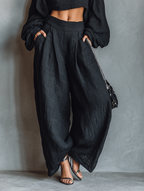 Mina | Dames Set - Linnenmix, Strapless Blouse en Wijde Broek