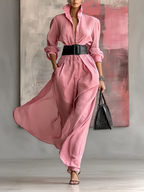 Mira | Dames Lange Jurk - Effen Kleur, Lange Mouwen, Maxi Design