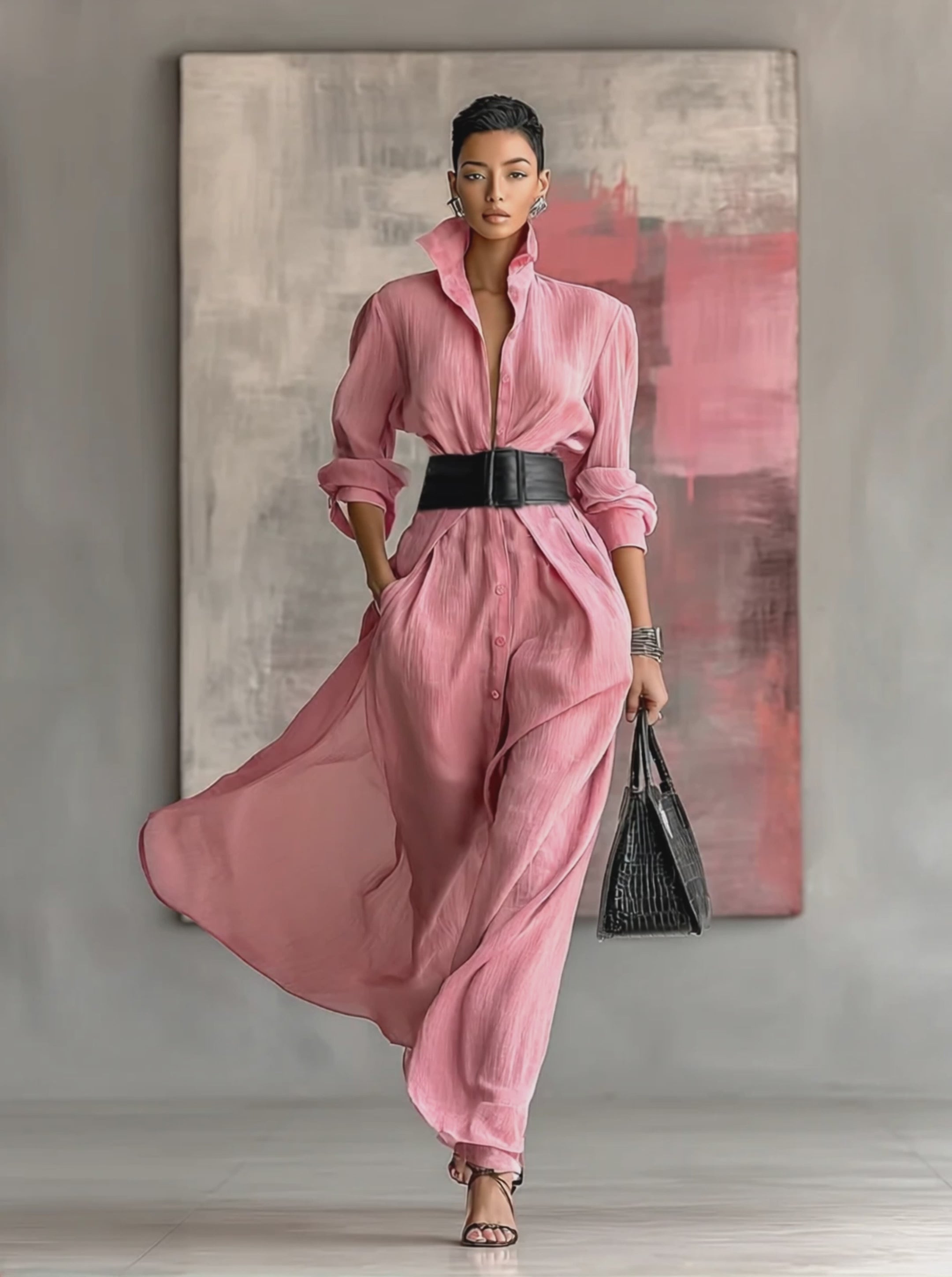Mira | Dames Lange Jurk - Effen Kleur, Lange Mouwen, Maxi Design