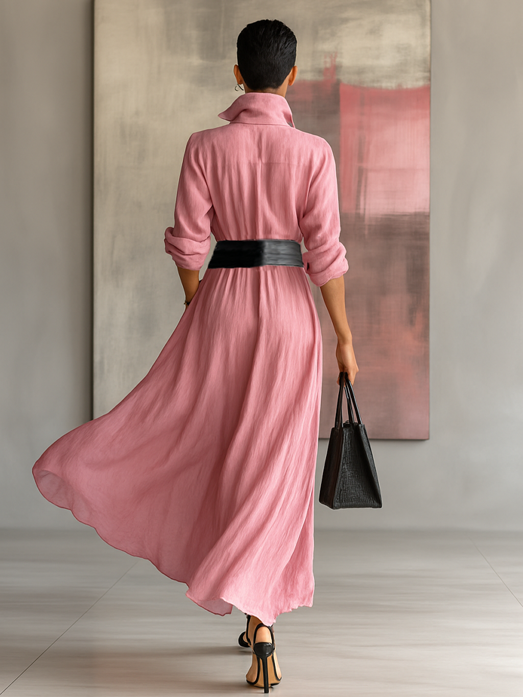 Mira | Dames Lange Jurk - Effen Kleur, Lange Mouwen, Maxi Design
