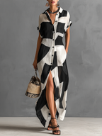 Mira | Dames Lange Jurk - Katoen-Linnen Mix, Geometrische Print