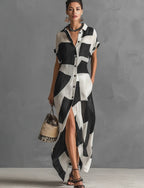 Mira | Dames Lange Jurk - Katoen-Linnen Mix, Geometrische Print