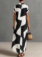 Mira | Dames Lange Jurk - Katoen-Linnen Mix, Geometrische Print