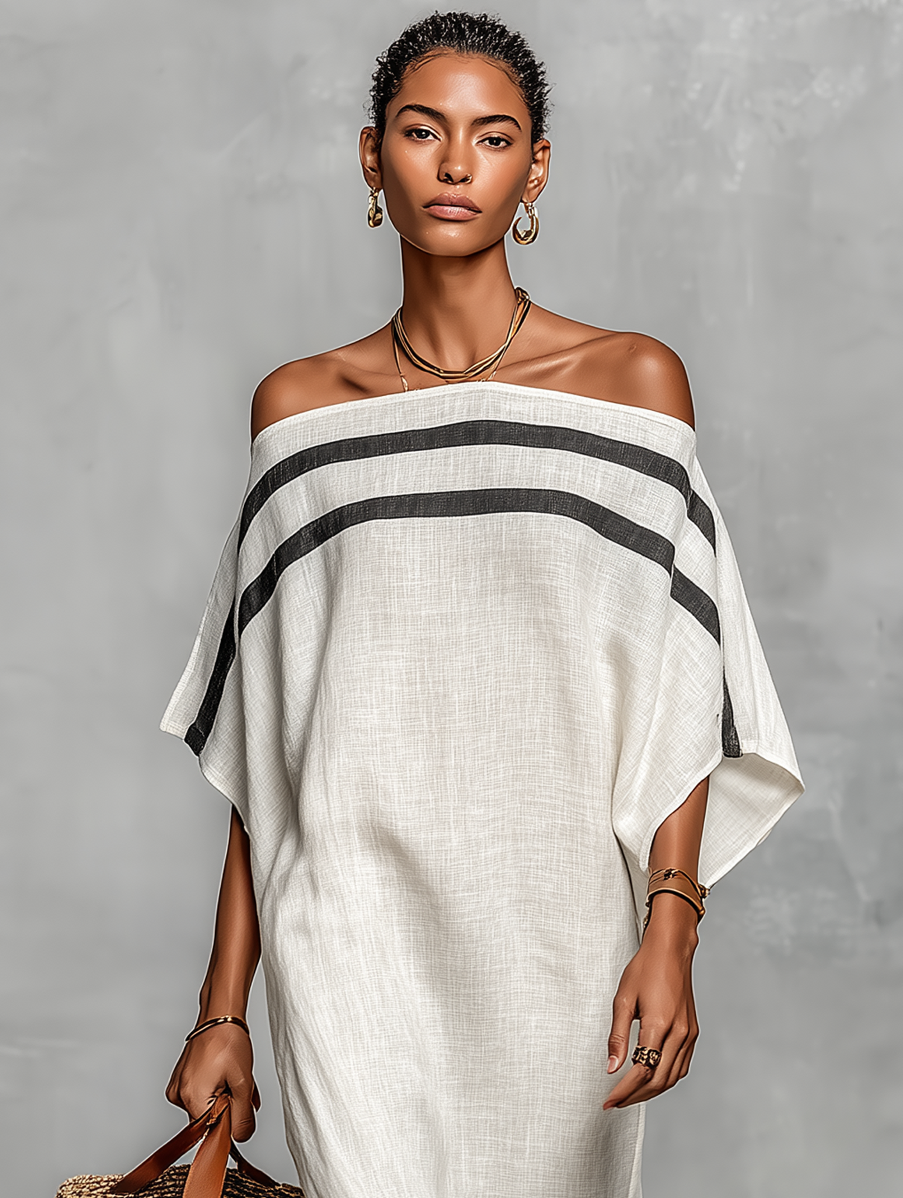 Mira | Dames Lange Maxi Jurk - Linnenmix, Off-the-Shoulder