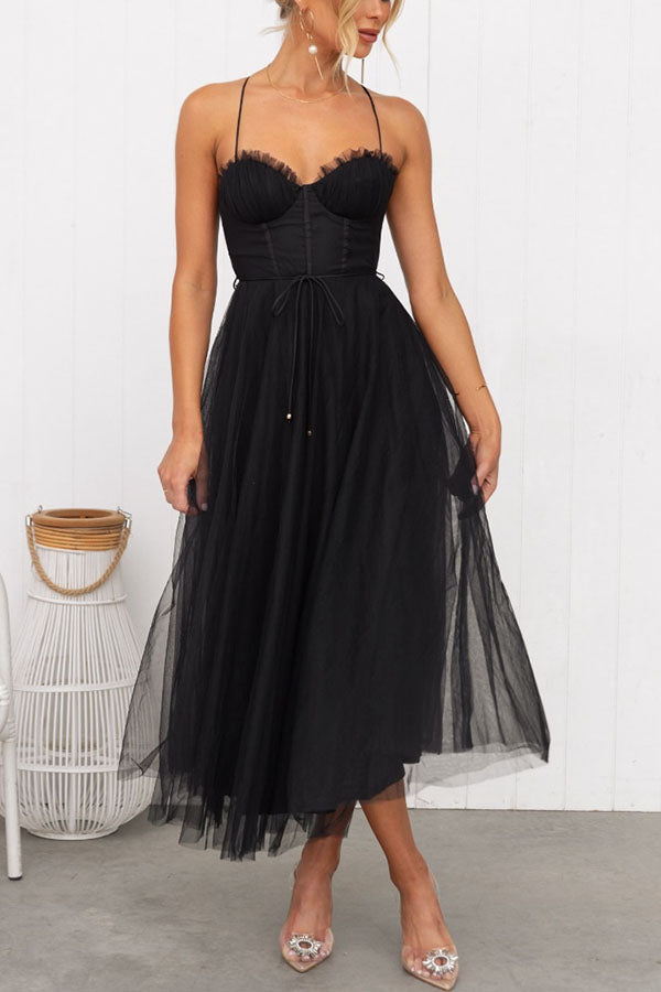 Mira | Dames Lange Zomerjurk - Chiffon, Mouwloos, Enkellengte Zwart