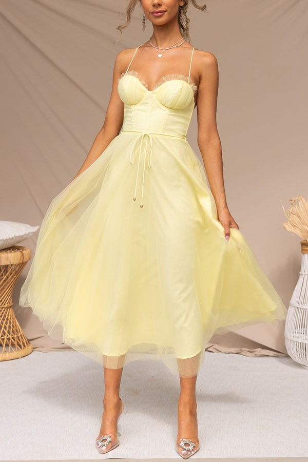 Mira | Dames Lange Zomerjurk - Chiffon, Mouwloos, Enkellengte Geel