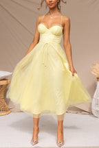 Mira | Dames Lange Zomerjurk - Chiffon, Mouwloos, Enkellengte Geel