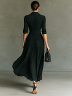 Mira | Dames Maxi-jurk - Geplooide Revers, Lange Mouwen