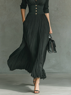 Mira | Dames Maxi-jurk - Geplooide Revers, Lange Mouwen