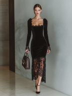 Mira | Dames Maxi Jurk - Bordeaux Fluweel Zwart