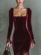Mira | Dames Maxi Jurk - Bordeaux Fluweel