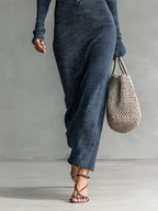 Mira | Dames Maxi Jurk - Gebreide Stof met Capuchon en Lange Mouwen