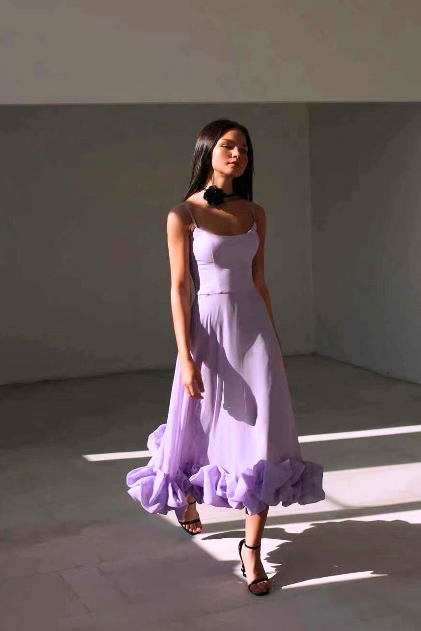 Mira | Dames Maxi Jurk - Spaghettibandjes, Ruches, Zomerstijl