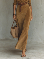 Mira | Dames Maxi Jurk - Zacht Suède, Elegante Reverskraag Lange Mouwen