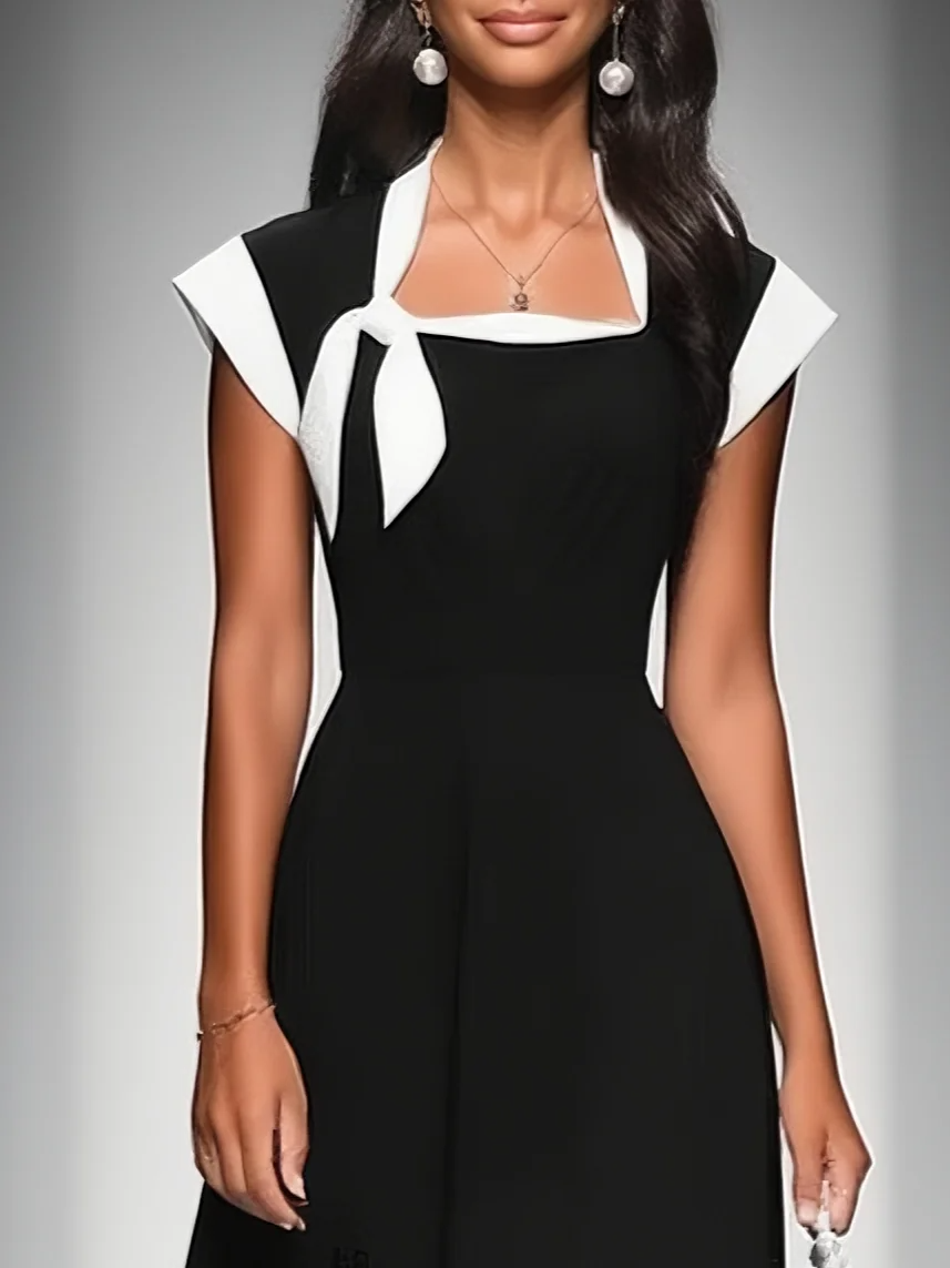 Mira | Dames Midi-jurk - Colorblock, Vierkante Hals