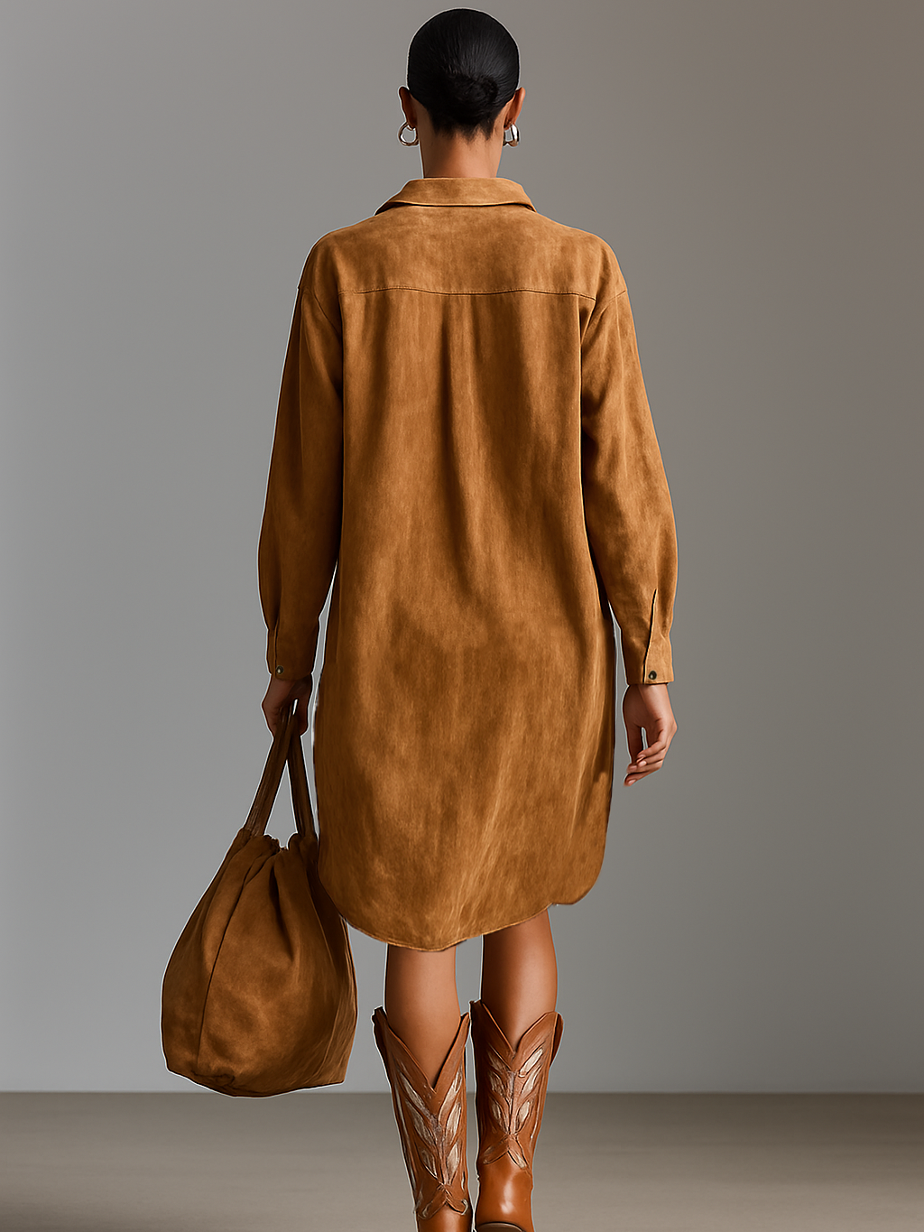 Mira | Dames Midi-jurk - Zacht Kunstsuède met Borduursels