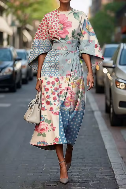 Mira | Damesjurk Zomer - Vloeiende Silhouet, Romantisch Bloemendesign Kleurrijk