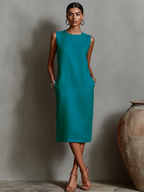 Mira | Damesjurk - Linnen Mouwloos met Zijzakken, Casual Zomerstijl Blauw