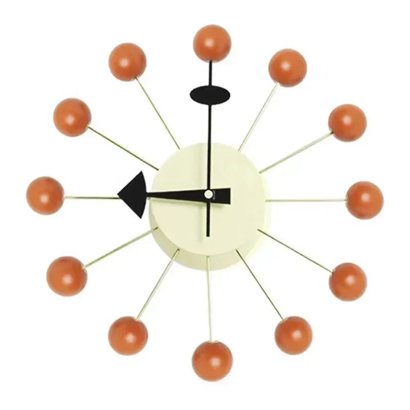 Moderne Wandklok 33 cm met Stil Kwartsmechanisme en Kleurrijke Houten Ballen voor Speelse Interieurs Oranje