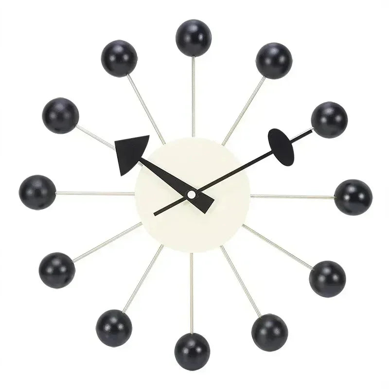 Moderne Wandklok 33 cm met Stil Kwartsmechanisme en Kleurrijke Houten Ballen voor Speelse Interieurs Zwart