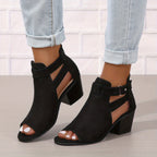 Mora | Dames Blokhaklaarzen - Zacht Synthetisch Materiaal, Peep-Toe