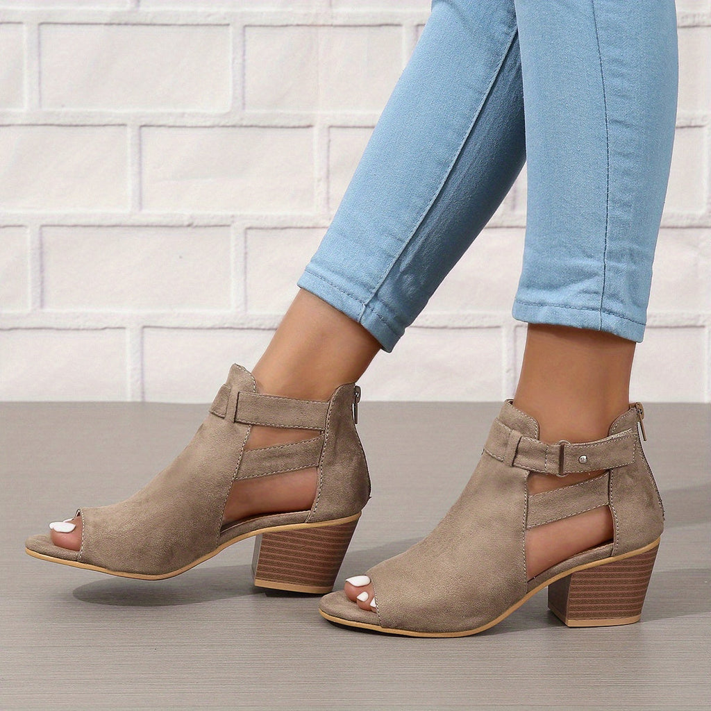 Mora | Dames Blokhaklaarzen - Zacht Synthetisch Materiaal, Peep-Toe