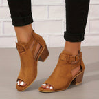 Mora | Dames Blokhaklaarzen - Zacht Synthetisch Materiaal, Peep-Toe