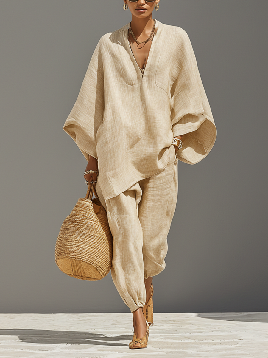 Nina | Dames Set - Asymmetrische Zoom, Losse Pasvorm, Casual Chic Beige
