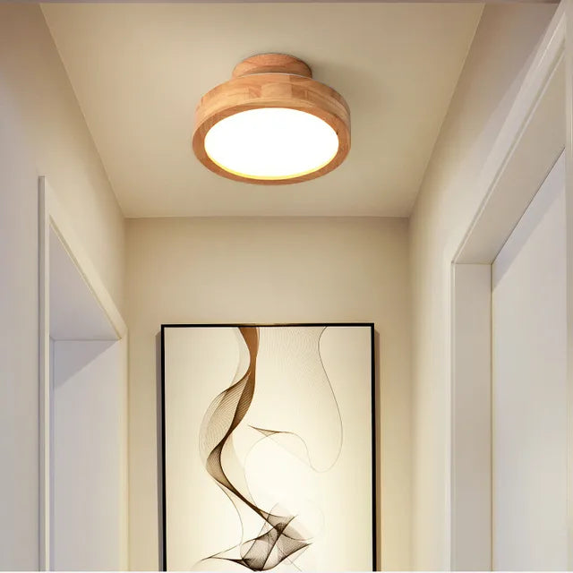 Ronde Houten Scandinavische Plafondlamp – Plafonnière van Massief Hout, LED, Warmwit of Koelwit – NordicLuxe Type A Diameter 20cm