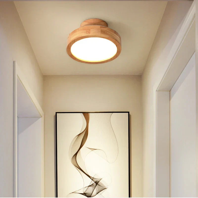 Ronde Houten Scandinavische Plafondlamp – Plafonnière van Massief Hout, LED, Warmwit of Koelwit – NordicLuxe
