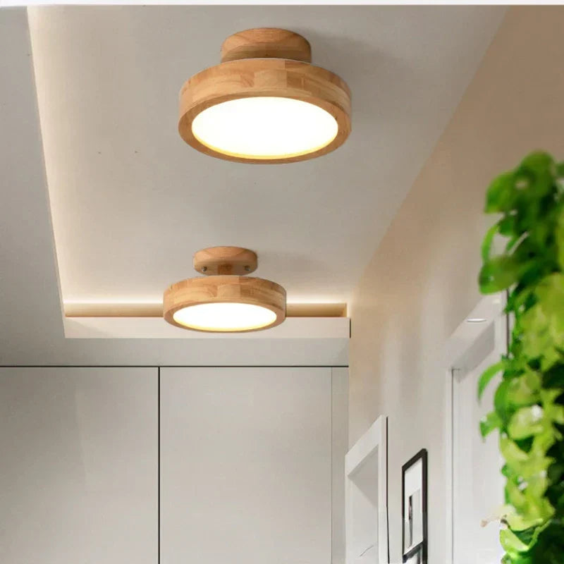 Ronde Houten Scandinavische Plafondlamp – Plafonnière van Massief Hout, LED, Warmwit of Koelwit – NordicLuxe