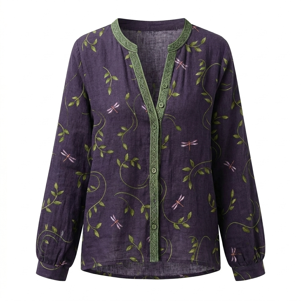Oriana | Vintage Blouse - Bladprint, Comfortabel en Elegant