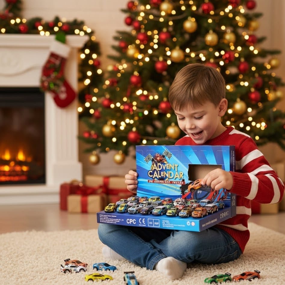 Raceauto Adventskalender voor Kinderen – 24 Mini Raceauto's & Trucks, Aftellen naar Kerst, 3+ Jaar