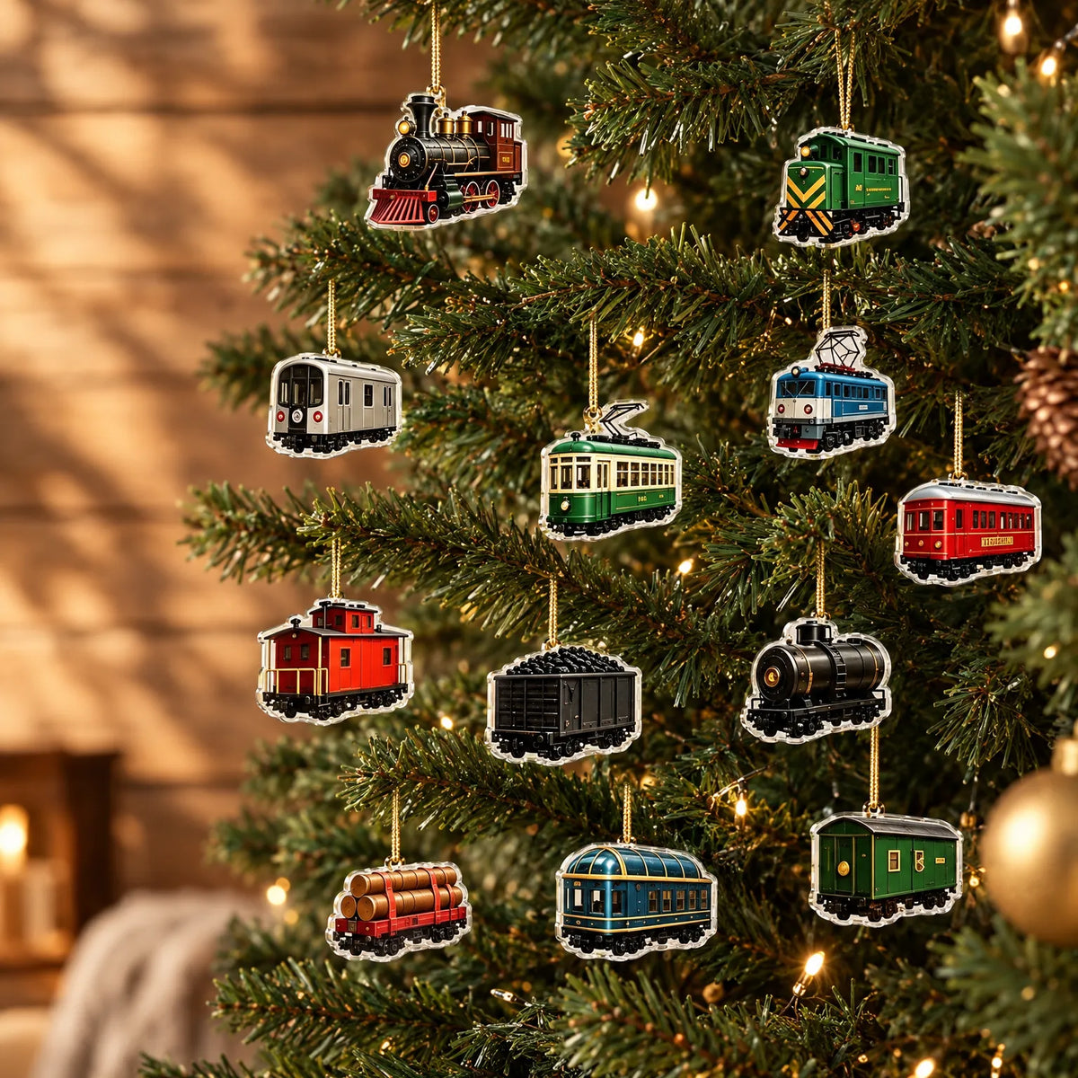 Trein Adventskalender – 24 Trein Hangers van Acryl, van Stoomlocomotief tot Goederenwagon, voor Kinderen & Treinfans