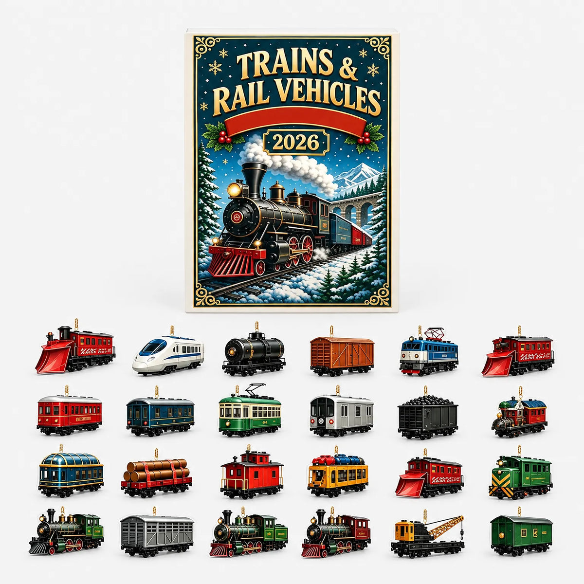 Trein Adventskalender – 24 Trein Hangers van Acryl, van Stoomlocomotief tot Goederenwagon, voor Kinderen & Treinfans Default Title