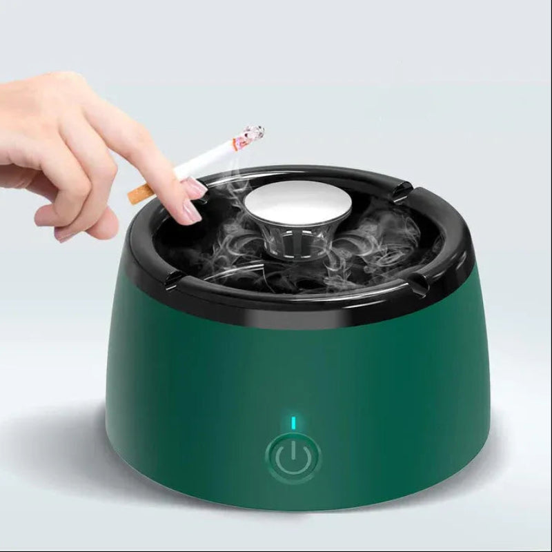 Rookvrije Asbak met Luchtreiniger – Elektrisch, Actief Koolfilter, USB Oplaadbaar, Stil onder 30dB – voor Thuis, Kantoor & Auto Groen