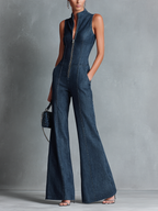 Rina | Dames Jumpsuit - Donkerblauw Denim, Mouwloos, Feestelijk Stijl