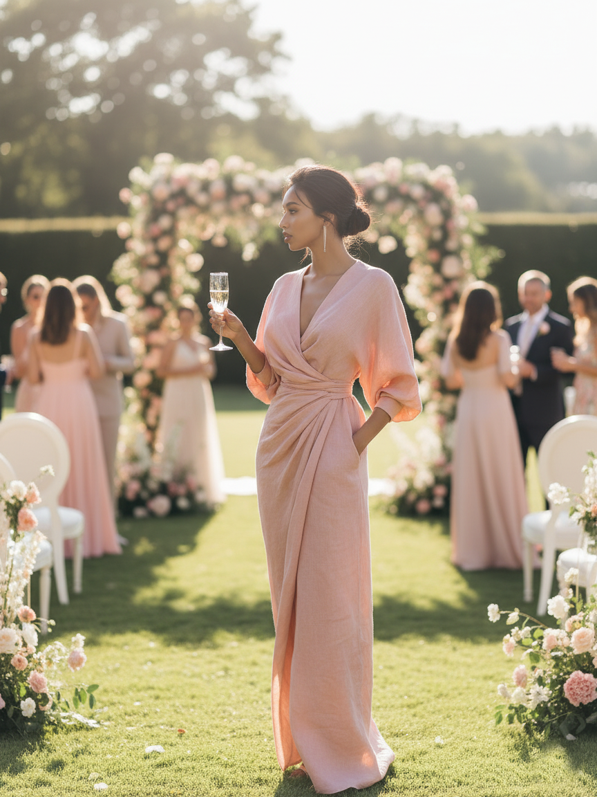 Rosa | Dames Maxi Jurk - Linnenmix, Minimalistisch V-Hals Design