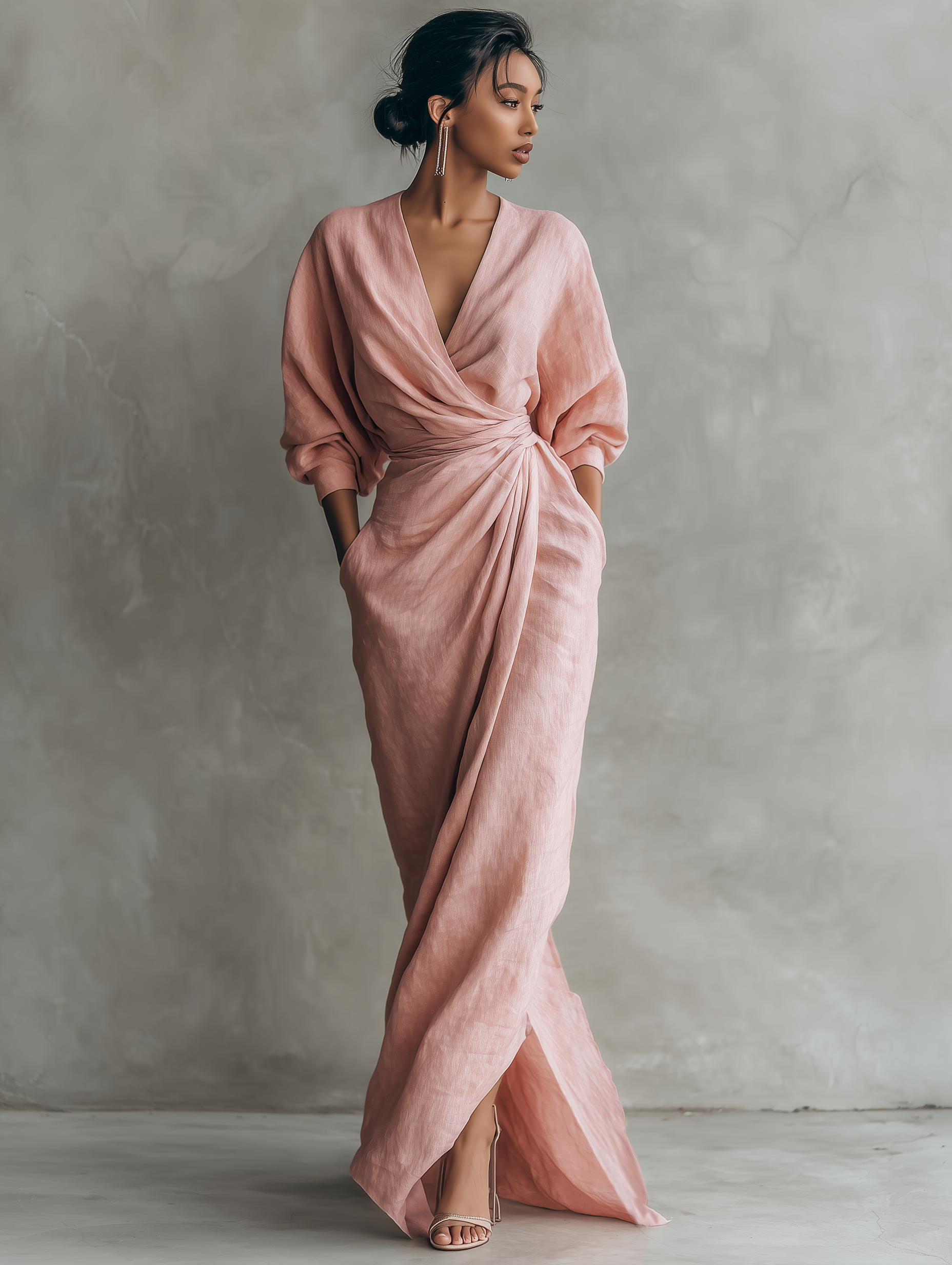 Rosa | Dames Maxi Jurk - Linnenmix, Minimalistisch V-Hals Design