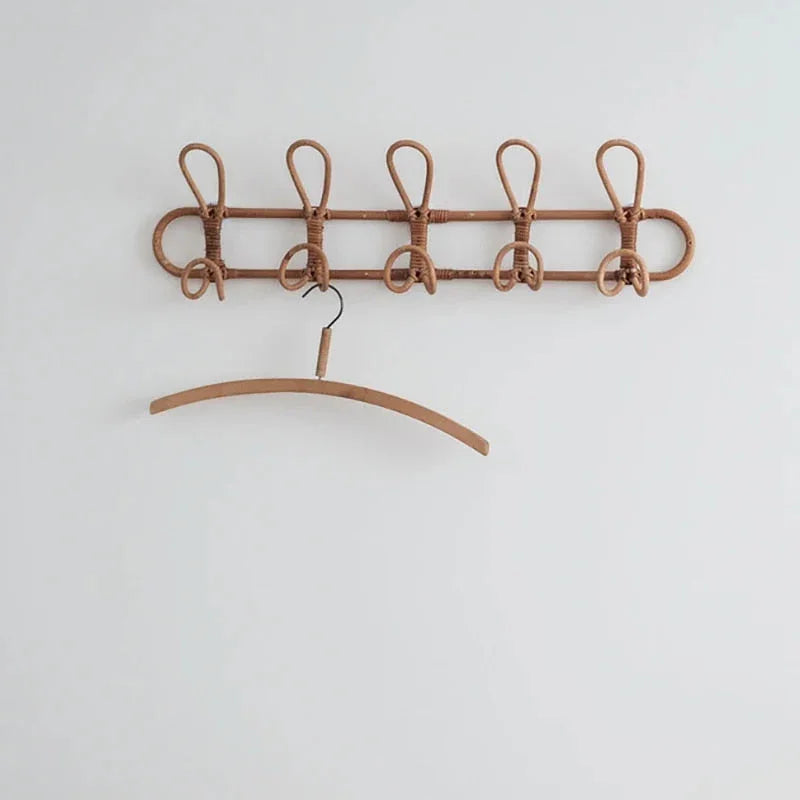 Rotan Muurhaak voor Natuurlijke Decoratie – 3 of 5 Haken, Duurzaam en Lichtgewicht, Perfect voor Kleding en Accessoires