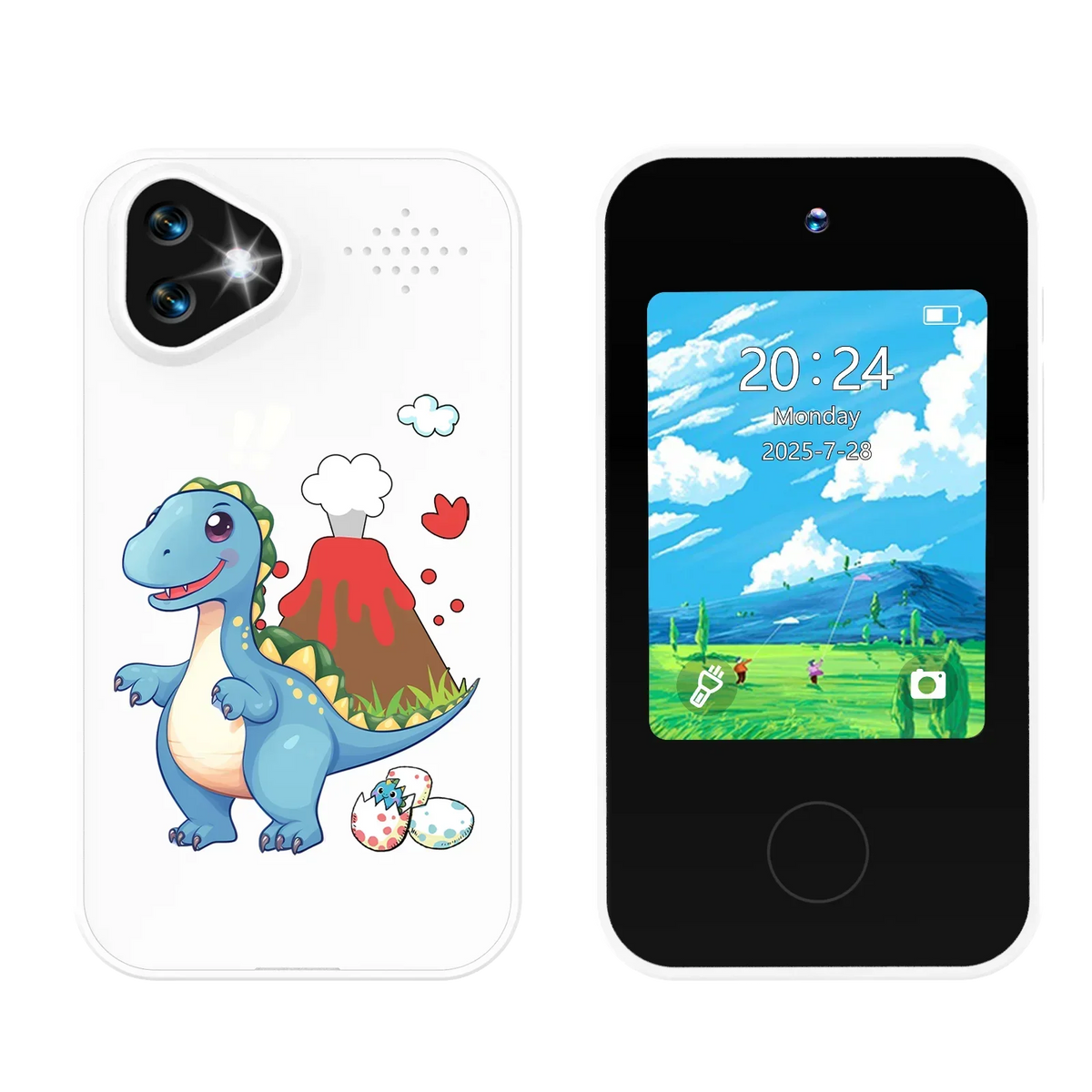 Kinder-Smartphonespeelgoed met Dubbele Camera - 1080P HD Video, MP3 Muziekspeler, Touchscreen & Spelletjes voor Jongens & Meisjes Dinosaurus Wit