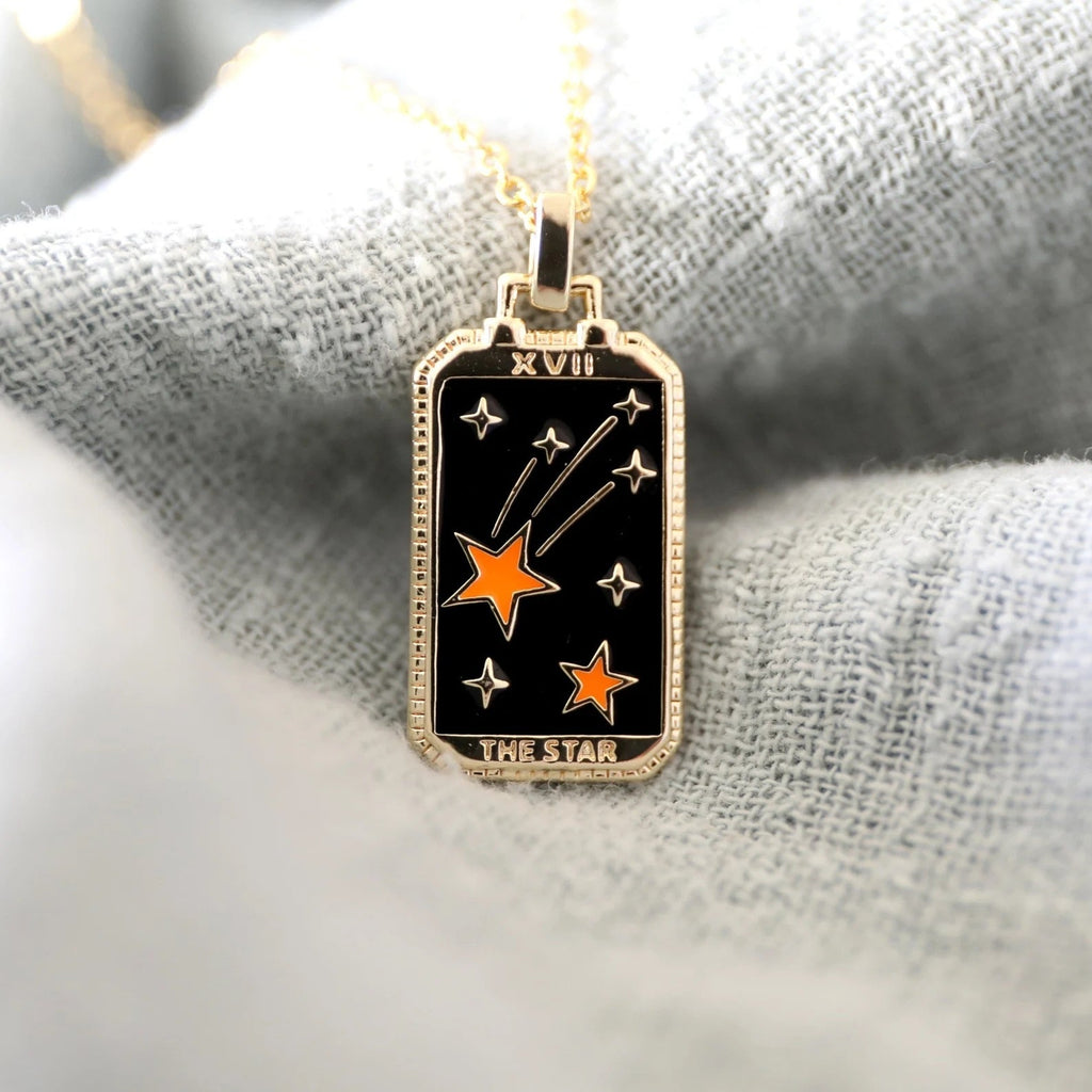 Tarotkaarten Ketting – Tarot Hanger Ketting van Roestvrij Staal, Zon, Maan, Ster & Wereld, Elk met Eigen Betekenis – Amore