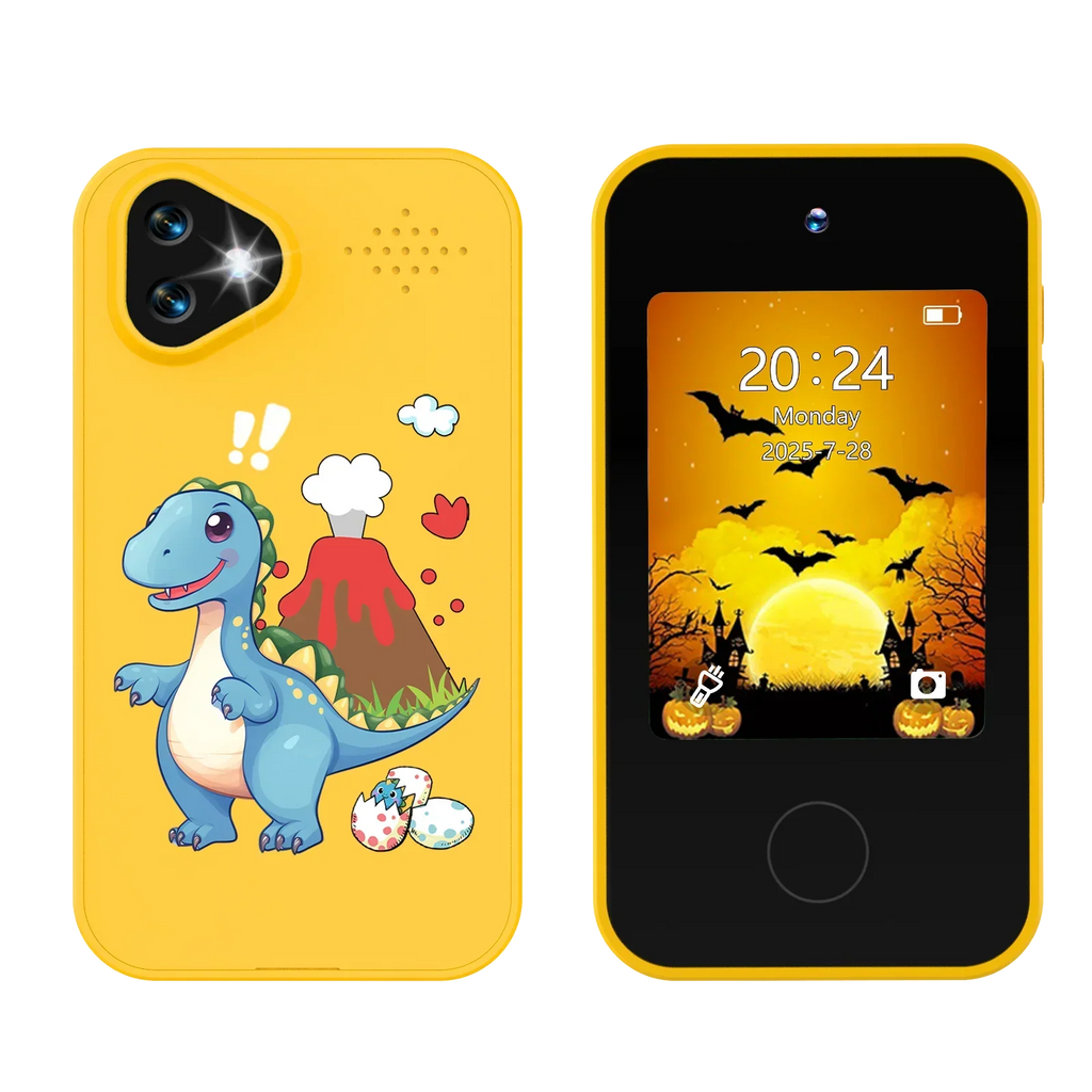 Kinder-Smartphonespeelgoed met Dubbele Camera - 1080P HD Video, MP3 Muziekspeler, Touchscreen & Spelletjes voor Jongens & Meisjes Dinosaurus Geel
