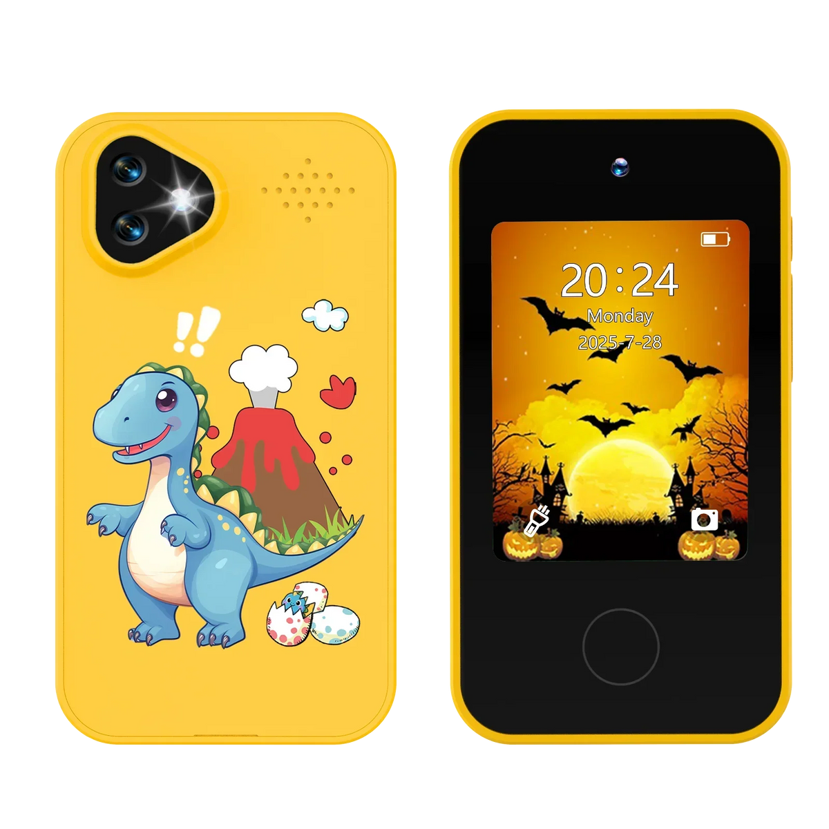 Kinder-Smartphonespeelgoed met Dubbele Camera - 1080P HD Video, MP3 Muziekspeler, Touchscreen & Spelletjes voor Jongens & Meisjes Dinosaurus Geel