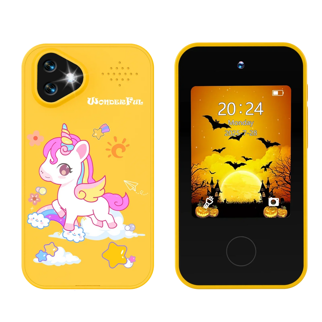 Kinder-Smartphonespeelgoed met Dubbele Camera - 1080P HD Video, MP3 Muziekspeler, Touchscreen & Spelletjes voor Jongens & Meisjes Pony Geel